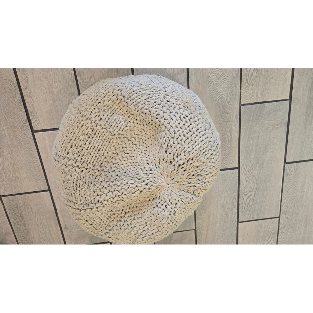 Beige Chunky Cable Knit Round Pouf Ottoman Floor Pouf Footstool 18in